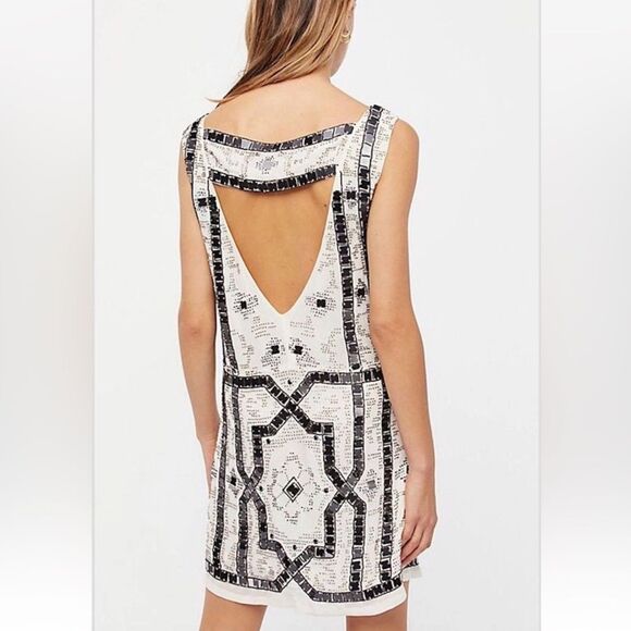 Free People Beaded Speakeasy Ivory Gatsby Mini Shift Dress Size 4 NWT - Picture 3 of 7